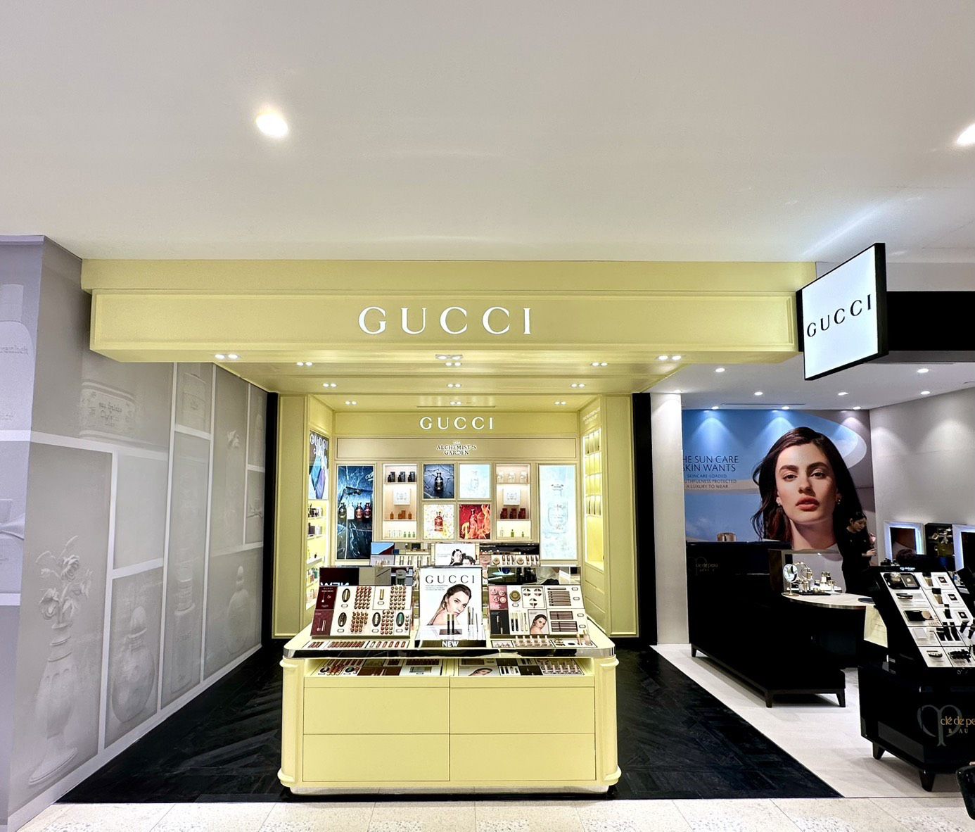 Gucci Beauty counter at Central Pinklao in pale yellow